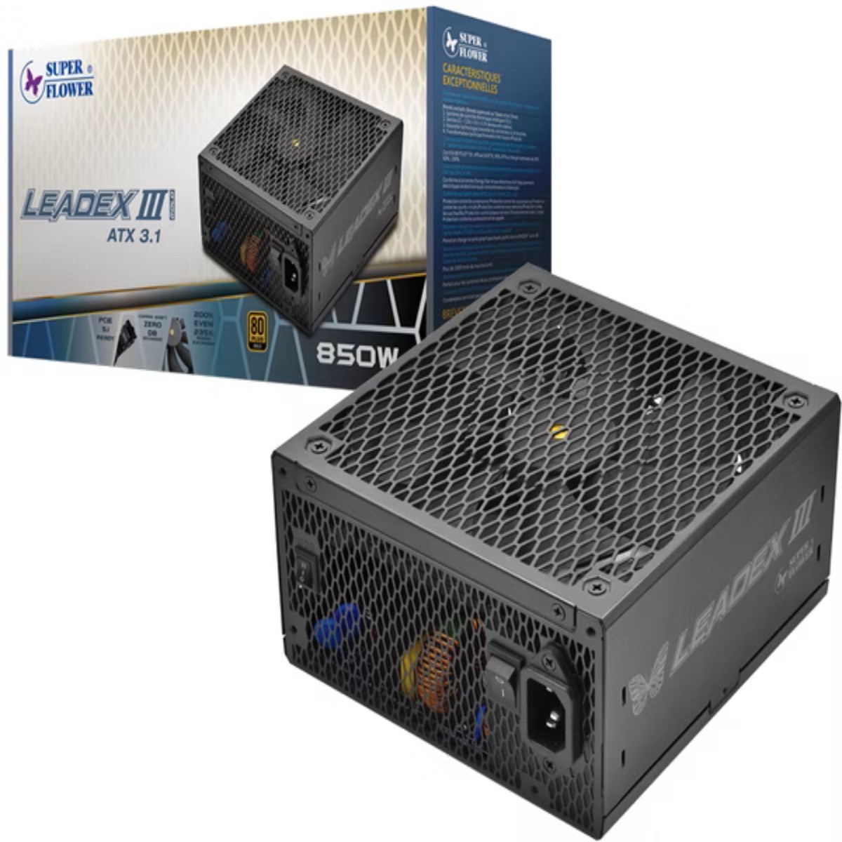 SUPER FLOWER Leadex III Gold Up 850W 80 + Gold Fully Modular ATX 3.1 Power Supply ( 850W)(Black )