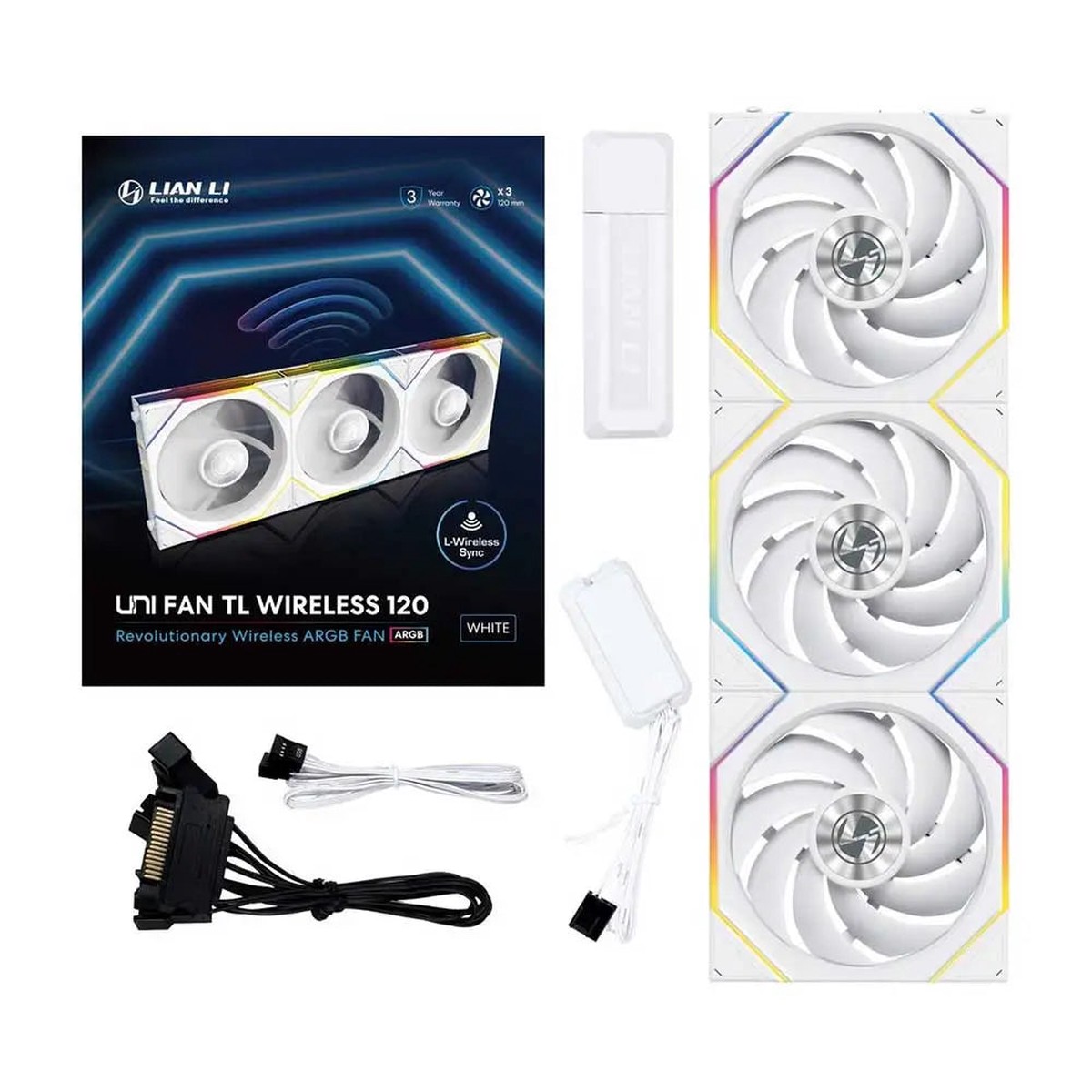 LIAN LI Uni Fan TL120 120mm Wireless ARGB Cabinet Fan (White) (Triple Pack)